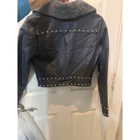 Silence & Noise Venus Studded Blue Faux Leather Jacket NWT - Picture 5 of 6